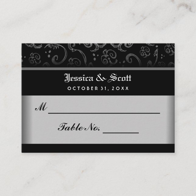 Schwarz-weiße Halloween-Gotische Hochzeitskarte Platzkarte (Vorderseite)