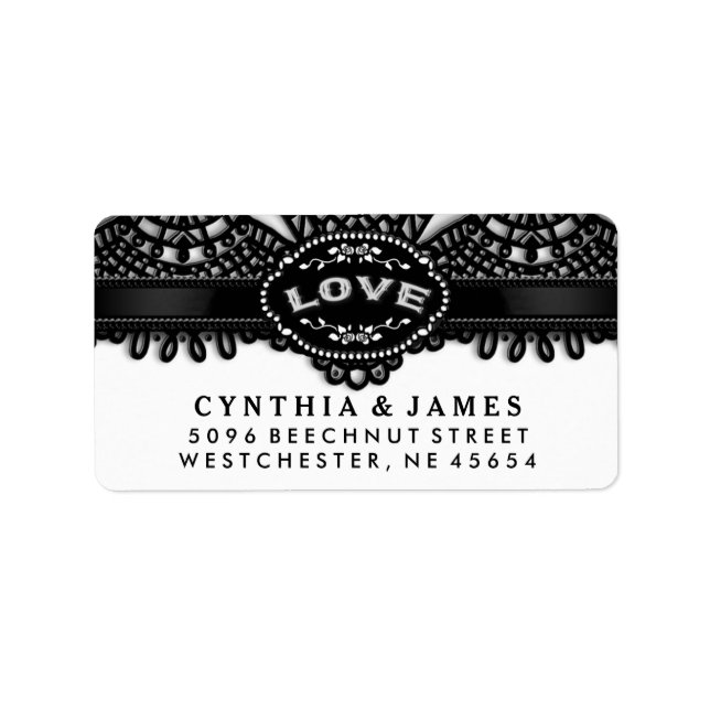 Schwarz-weiße Halloween Lace Wedding LIEBE-Adresse Adressaufkleber (Vorne)