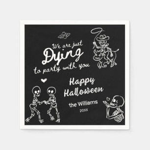 Schwarz-weiße Hand Drawn Doodles Halloween Serviette