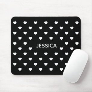 Schwarz Weiße Herzen Polka Punkt Muster Personalis Mousepad