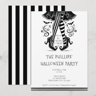 Schwarz-weiße Hexenbeine - Whimsical Halloween-Par Einladung