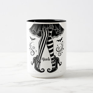 Schwarz & Weiße Hexenbeine Whimsical Halloween-Par Zweifarbige Tasse