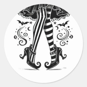 Schwarz-weiße Hexenbeine Whimsical Halloween-Party Runder Aufkleber