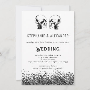Schwarz-weiße Hochzeit des modernen Schädels Einladung