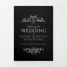 Schwarz-weiße Hochzeit Dreifach Gefaltete Einladung