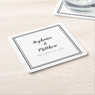 Schwarz Weiße Hochzeit Einfach Moderne Minimalisti Rechteckiger Pappuntersetzer