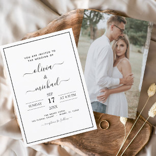 Schwarz-weiße Hochzeit mit Foto Einladung F Flyer