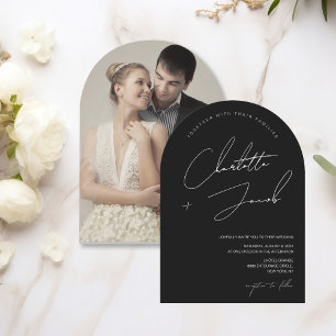 Schwarz-weiße Hochzeit mit handgeschriebenem Skrip Einladung
