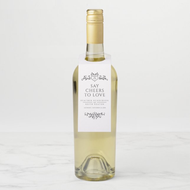 Schwarz-weiße Hochzeit mit Leaf Flaschenanhänger (Auf Flasche)