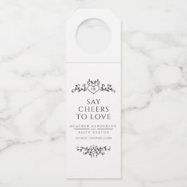 Schwarz-weiße Hochzeit mit Leaf Flaschenanhänger