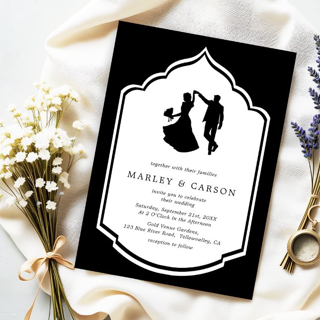 Schwarz-weiße Hochzeit mit Tanzpaare Einladung (Von Creator hochgeladen)