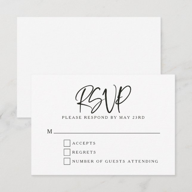 Schwarz-weiße Hochzeit moderner Schriftzeichen RSVP Karte (Vorne/Hinten)