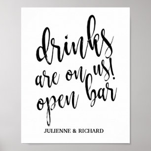 Schwarz-Weiße Hochzeit Open Bar 8x10 Schild