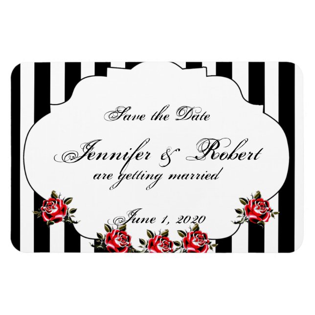 Schwarz-weiße Hochzeit und Rote Rose speichern das Magnet (Horizontal)