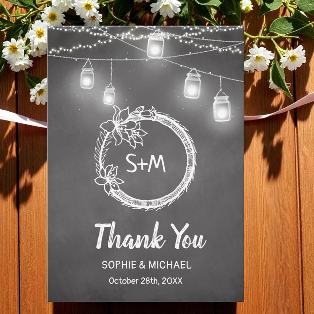 Schwarz-weiße Hochzeit Vielen Dank Mason Jar Card Dankeskarte (Von Creator hochgeladen)