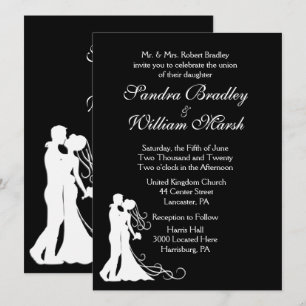 Schwarz-weiße Hochzeit von Braut und Groom Einladung