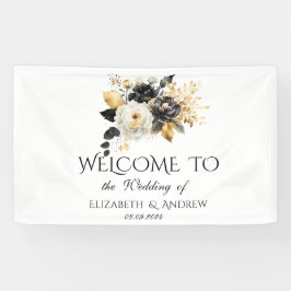 Schwarz-weiße Hochzeit von Gold-Blume Banner