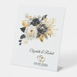 Schwarz-weiße Hochzeit von Gold-Blume Sockelschild