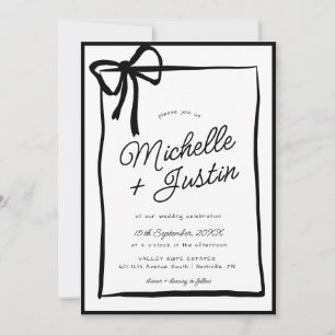 Schwarz-weiße Hochzeit von Hand Drawn Ribbon Einladung