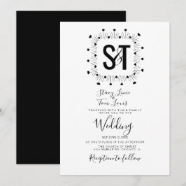 Schwarz-weiße Hochzeit von Herz und Hand Einladung