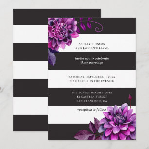 Schwarz-weiße Hochzeit. Wasserfarbe lila floral Einladung