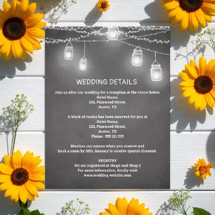 Schwarz-weiße Hochzeitdetails Mason Jar Begleitkarte