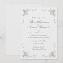 Schwarz-weiße Hochzeitseinladung Barockrahmen