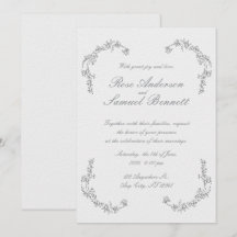 Schwarz-weiße Hochzeitseinladung Barockrahmen