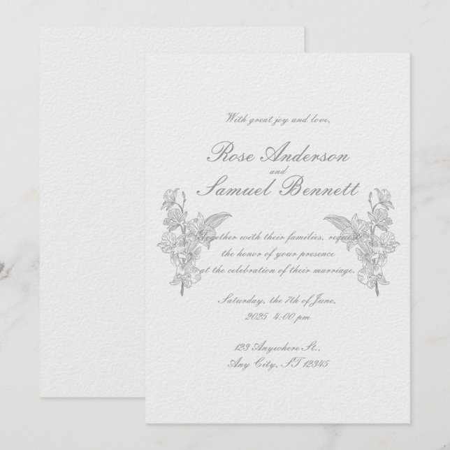 Schwarz-weiße Hochzeitseinladung Barockrahmen Einladung (Vorne/Hinten)