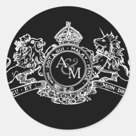 Schwarz-weiße Hochzeitsemblem Lion Unicorn Runder Aufkleber