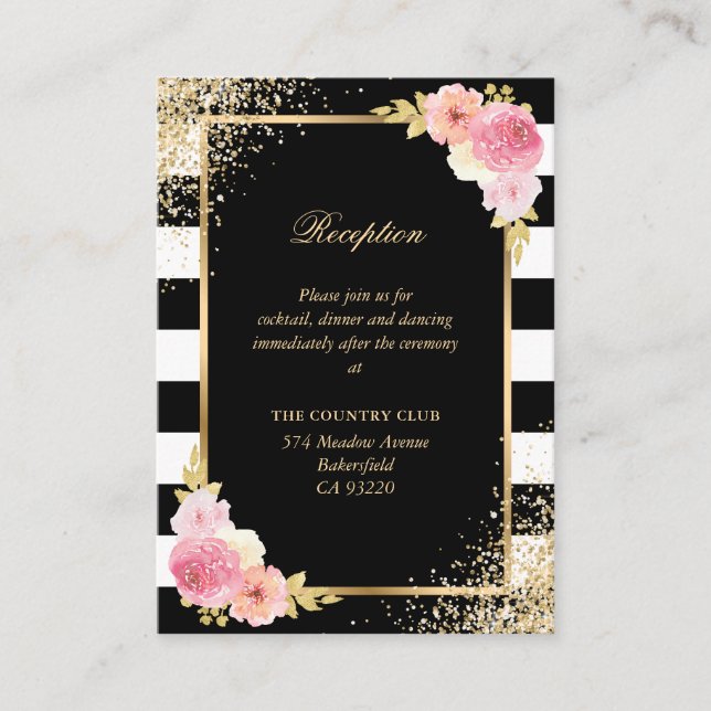 Schwarz-weiße Hochzeitsempfehlung mit Rosa Begleitkarte (Vorderseite)