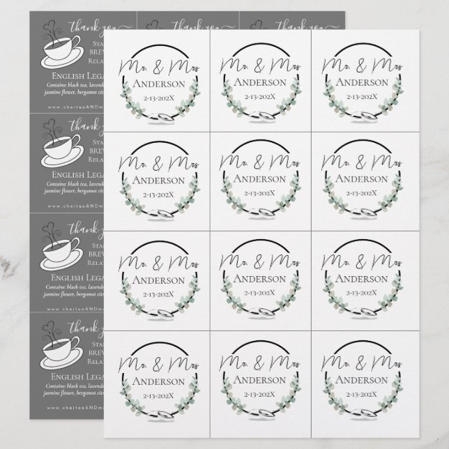 Schwarz-weiße Hochzeitsfarben Tea Bag Hochzeit (Vorne/Hinten)