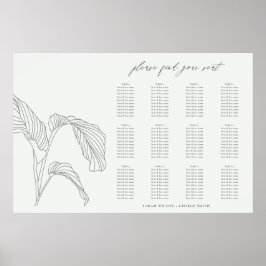 Schwarz-weiße Hochzeitskizze aus Leaf Palm Poster