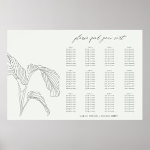 Schwarz-weiße Hochzeitskizze aus Leaf Palm Poster