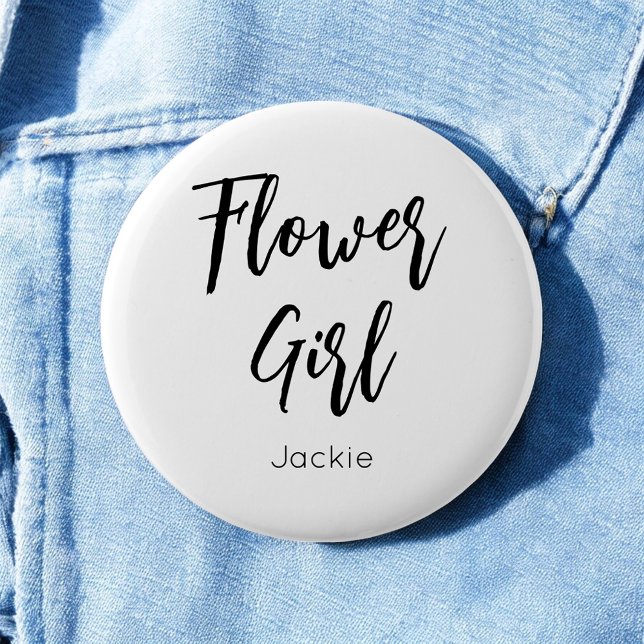 Schwarz-weiße Hochzeitsschaltfläche für Blumenmädc Button (Von Creator hochgeladen)