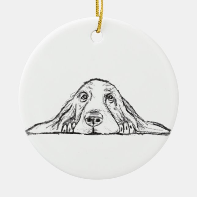 Schwarz-weiße Hundeaugen Keramik Ornament (Vorne)