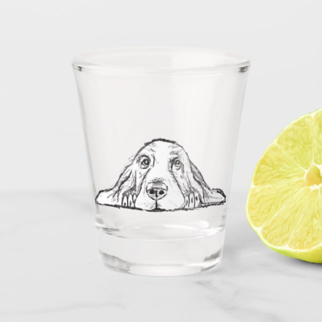 Schwarz-weiße Hundeaugen Schnapsglas (Vorderseite)