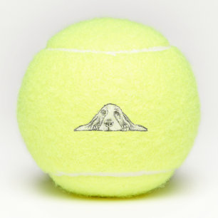 Schwarz-weiße Hundeaugen Tennisbälle