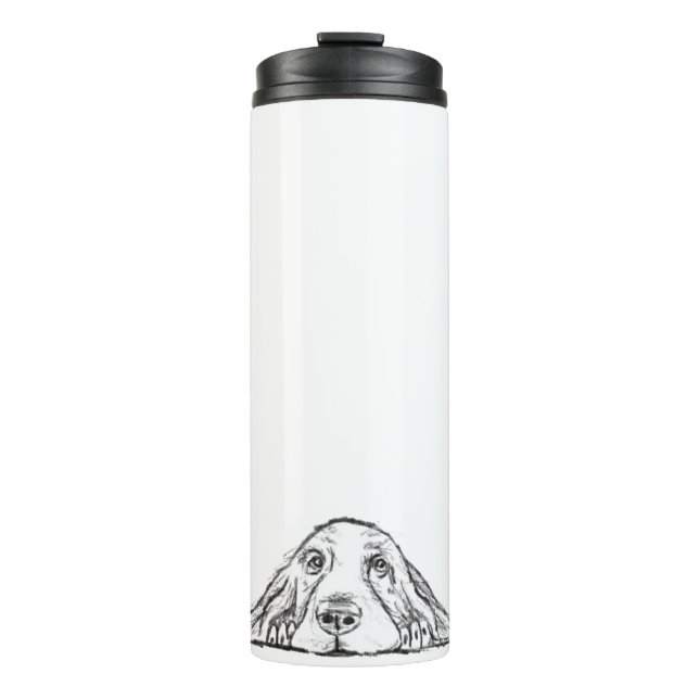 Schwarz-weiße Hundeaugen Thermosbecher (Vorderseite)