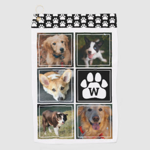 Schwarz-weiße Hundepaw Pet Foto Collage Golfhandtuch