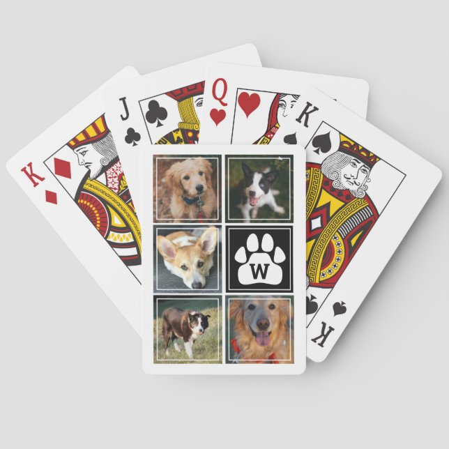 Schwarz-weiße Hundepaw Pet Foto Collage Spielkarten (Rückseite)