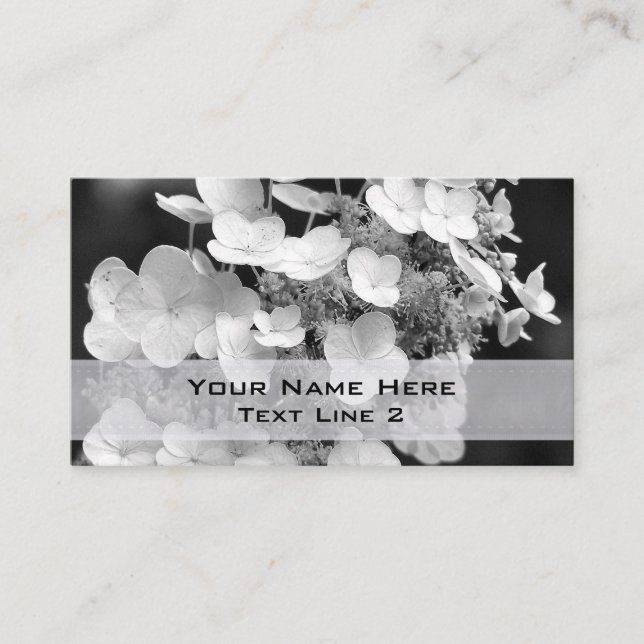 Schwarz-weiße Hydrangea Floral Business Card Visitenkarte (Vorderseite)