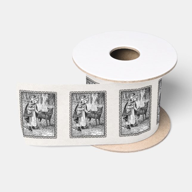 Schwarz-weiße Illustration Red Riding Hood Wolf Satinband (Spule)