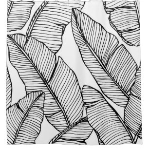 Schwarz-weiße Illustration von Banana Leaf Duschvorhang