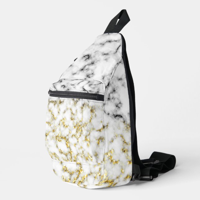 Schwarz-weiße Imitate aus Marmor glitzern Crossbody Bag (Rechte Ecke)