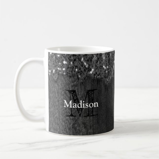 Schwarz-weiße Imitate Glitzern aus rustikalem Holz Kaffeetasse (Links)
