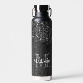 Schwarz-weiße Imitate Glitzern aus rustikalem Holz Trinkflasche