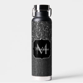 Schwarz-weiße Imitate Glitzern aus rustikalem Holz Trinkflasche