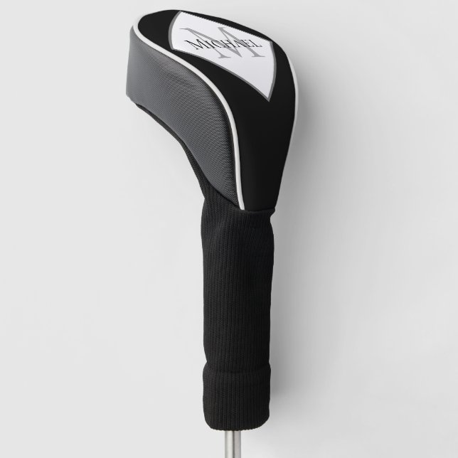 Schwarz-weiße, individuell angepasste Monogramm-Go Golf Headcover (angewinkelt)