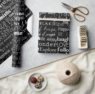 Schwarz-weiße Inspirationsworte Weihnachten Geschenkpapier